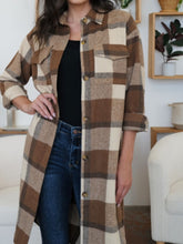 Load image into Gallery viewer, FAM-FAM Plaid Collared Neck Long Sleeve Longline Jacket