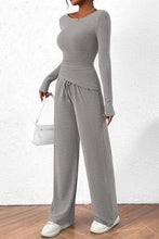 Load image into Gallery viewer, Round Neck Long Sleeve Top and Pants Set