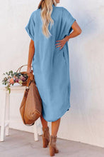 Load image into Gallery viewer, Slit Button Up Short Sleeve Imitation Denim Dress