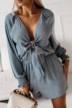 Load image into Gallery viewer, Tied Flounce Sleeve Plunge Romper