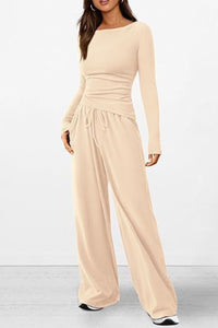 Round Neck Long Sleeve Top and Pants Set