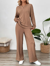 Load image into Gallery viewer, Perfee Quarter Button Long Sleeve Top and Pants Set