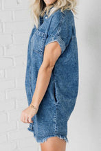 Load image into Gallery viewer, Raw Hem Pocketed Cap Sleeve Denim Dress