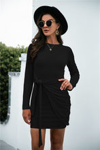 Load image into Gallery viewer, Tied Round Neck Long Sleeve Mini Dress