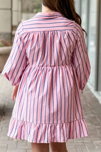 Load image into Gallery viewer, Striped Collared Neck Long Sleeve Mini Shirt Dress