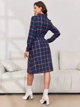 Load image into Gallery viewer, Plaid Tie Waist Long Sleeve Dress