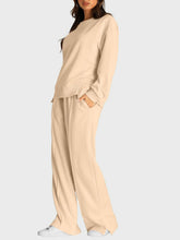 Load image into Gallery viewer, Round Neck Long Sleeve Top and Slit Pants Set