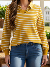 Load image into Gallery viewer, Striped Johnny Collar Long Sleeve T-Shirt