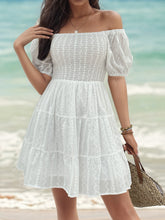 Load image into Gallery viewer, Smocked Eyelet Off-Shoulder Mini Dress