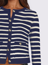 Load image into Gallery viewer, Striped Round Neck Button Up Long Sleeve Cardigan