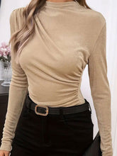 Load image into Gallery viewer, Ruched Mock Neck Long Sleeve T-Shirt