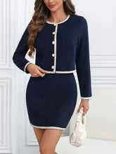 Load image into Gallery viewer, Contrast Trim Button Up Long Sleeve Top and Skirt Set