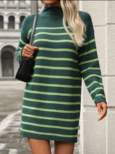 Load image into Gallery viewer, Striped Mock Neck Long Sleeve Mini Dress