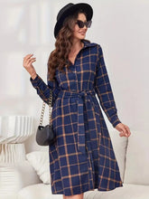 Load image into Gallery viewer, Plaid Tie Waist Long Sleeve Dress