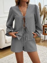 Load image into Gallery viewer, Devine Tied Long Sleeve Top and Shorts Set