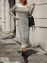 Load image into Gallery viewer, Striped Round Neck Long Sleeve Dress