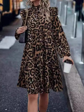 Load image into Gallery viewer, Ruffled Leopard Mock Neck Long Sleeve Mini Dress