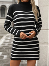 Load image into Gallery viewer, Striped Mock Neck Long Sleeve Mini Dress