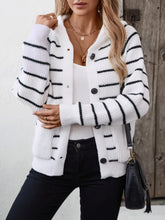 Load image into Gallery viewer, Striped Button Up Long Sleeve Hooded Cardigan