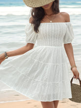 Load image into Gallery viewer, Smocked Eyelet Off-Shoulder Mini Dress