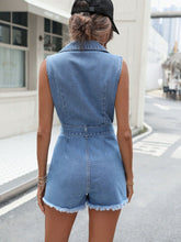 Load image into Gallery viewer, Raw Hem Sleeveless Tie Waist Denim Romper