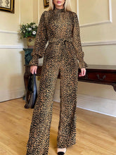 Load image into Gallery viewer, Leopard Flounce Sleeve Wide Leg Jumpsuit