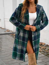 Load image into Gallery viewer, Devine Plaid Long Sleeve Hooded Coat