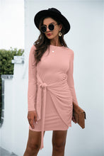 Load image into Gallery viewer, Tied Round Neck Long Sleeve Mini Dress