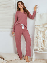 Load image into Gallery viewer, Notched Long Sleeve Top and Pants Set