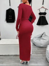 Load image into Gallery viewer, Drawstring Textured Long Sleeve Wrap Dress