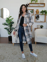 Load image into Gallery viewer, FAM-FAM Plaid Collared Neck Long Sleeve Longline Jacket