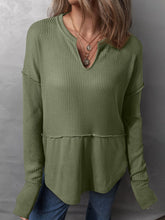 Load image into Gallery viewer, Waffle-Knit Notched Long Sleeve T-Shirt