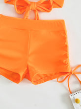 Load image into Gallery viewer, Crisscross Tied Top and Drawstring Shorts Swim Set