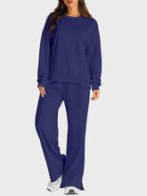 Load image into Gallery viewer, Round Neck Long Sleeve Top and Slit Pants Set