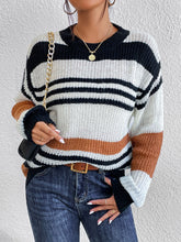 Load image into Gallery viewer, Contrast Striped Round Neck Long Sleeve Sweater