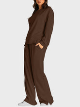 Load image into Gallery viewer, Round Neck Long Sleeve Top and Slit Pants Set