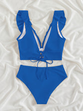 Load image into Gallery viewer, Ruffled V-Neck Sleeveless Two-Piece Swim Set