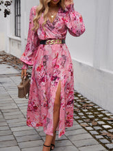 Load image into Gallery viewer, Devine Split Printed Surplice Long Sleeve Midi Dress