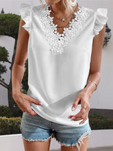 Load image into Gallery viewer, Lace Detail V-Neck Cap Sleeve Blouse