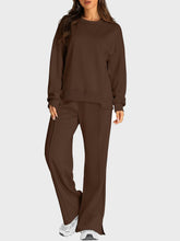 Load image into Gallery viewer, Round Neck Long Sleeve Top and Slit Pants Set