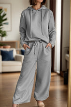 Load image into Gallery viewer, Drawstring Long Sleeve Hooded Top and Pants Set