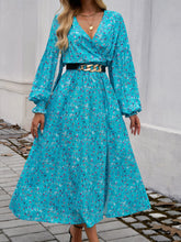 Load image into Gallery viewer, Devine Split Printed Surplice Long Sleeve Midi Dress