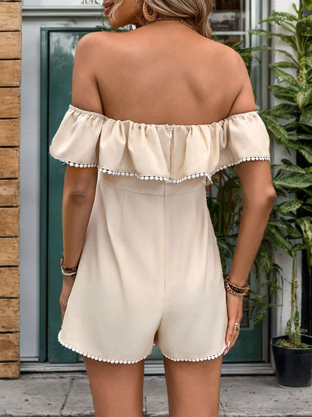 Tied Ruffled Off-Shoulder Short Sleeve Romper