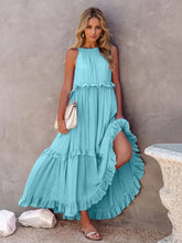 Load image into Gallery viewer, Ruffled Sleeveless Tiered Maxi Dress with Pockets