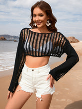 Load image into Gallery viewer, Openwork Boat Neck Long Sleeve Cover-Up