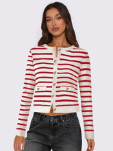 Load image into Gallery viewer, Striped Round Neck Button Up Long Sleeve Cardigan