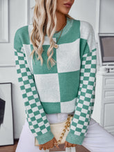 Load image into Gallery viewer, Color Block Round Neck Long Sleeve Sweater