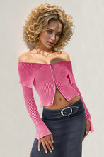 Load image into Gallery viewer, Double Take Ribbed Off-Shoulder Zip Up Long Sleeve Cardigan