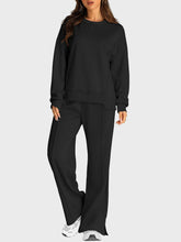 Load image into Gallery viewer, Round Neck Long Sleeve Top and Slit Pants Set