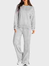 Load image into Gallery viewer, Round Neck Long Sleeve Top and Slit Pants Set